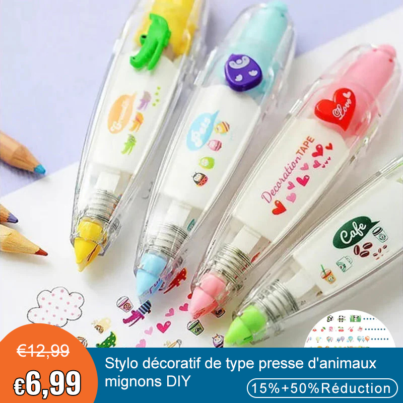 Stylo décoratif de type presse d'animaux mignons DIY